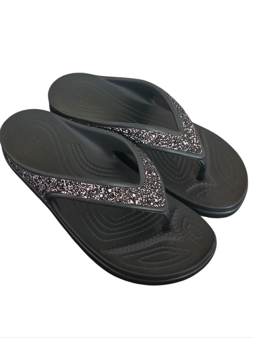 CROCS Sloane Glitter Platform Flip Flops Sandals Women's 9 Black Comfort